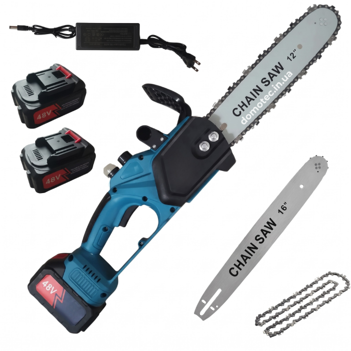Акумуляторна ланцюгова пилка з 2 шинами на 12'' і 16'' Chain Saw Domotec 96V
