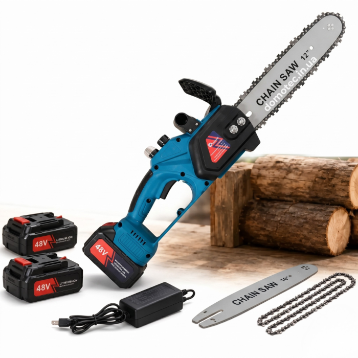 Акумуляторна ланцюгова пилка з 2 шинами на 12'' і 16'' Chain Saw Domotec 96V